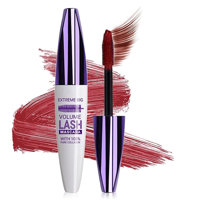 Burgundy Mascara for Eyelashes,5D Colored Mascara Volume and Length Waterproof,Natural Curling for Women Eye Makeup