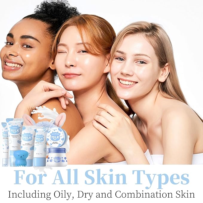 Milk Skincare Set Teen Girls Gifts - Skin Care for Teens 10-12 - Skin Care Set Moisturizing - Skin Care Routine Kit for Women - Skincare for Girls 10-12 - with Eye&Face Cream,Sunscreen(8PCS, Milk)