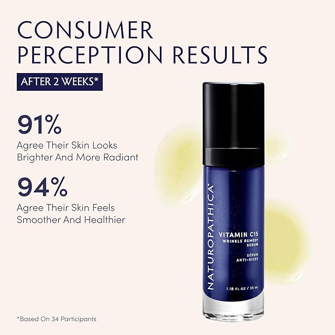 Naturopathica Vitamin C15 Wrinkle Remedy Serum for Face, Moisturizing Serum with Hyaluronic Acid, Anti-Aging Face Serum for Men and Women, 1.18 fl oz
