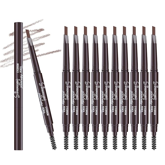 Berinist 12pcs Light Brown Waterproof Eye Brow Pencils for Women, Retractable Dual-End Eyebrow Pencil with Brush, Triangular Tip Design, Easier to Define and Fill in Eyebrows for Natural Brow Shape