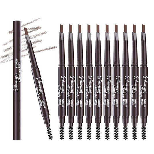 Berinist 12pcs Light Brown Waterproof Eye Brow Pencils for Women, Retractable Dual-End Eyebrow Pencil with Brush, Triangular Tip Design, Easier to Define and Fill in Eyebrows for Natural Brow Shape