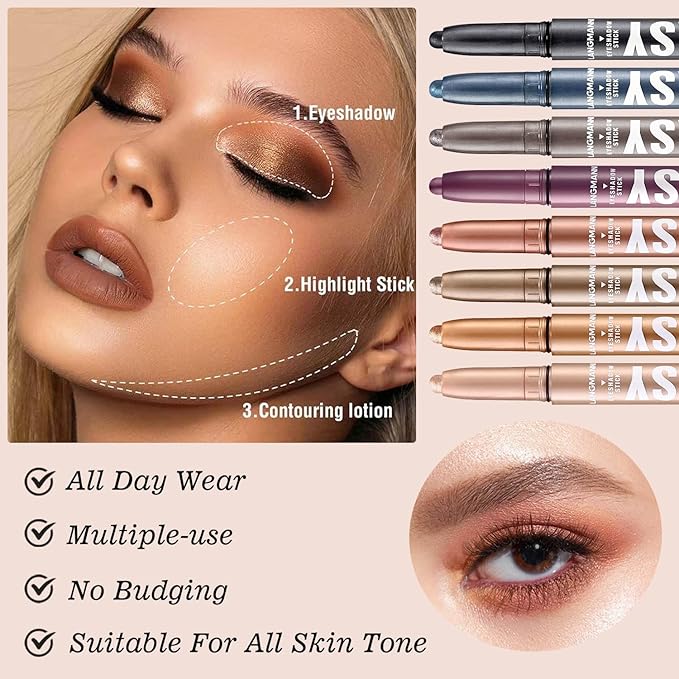 Reddish Brown Eyeshadow Stick Makeup,Matte Cream Eye Shadow Pencil,High Pigmented Crease proof Glitter Eye Shadow Brightener Stick,Waterproof Long Lasting Eye Highlighter Crayon Eyeliner