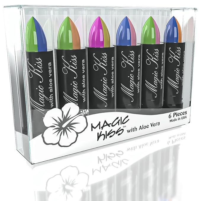 Pack of 6 Magic Kiss Color Changing Matte Lipstick set, Long Lasting Nutritious Lips Moisturizer Magic Temperature Color Change Lip Balm with Aloe Vera PH Lipstick Beauty Cosmetics Makeup MADE IN USA