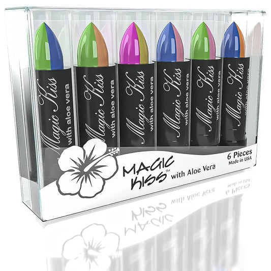 Pack of 6 Magic Kiss Color Changing Matte Lipstick set, Long Lasting Nutritious Lips Moisturizer Magic Temperature Color Change Lip Balm with Aloe Vera PH Lipstick Beauty Cosmetics Makeup MADE IN USA