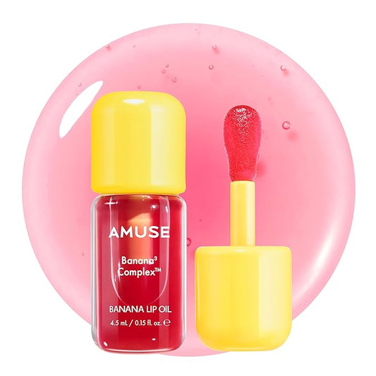 Amuse Seoul Banana Lip Oil (05 Cranberry Pop) – Skincare-Infused Hydrating Vegan Lip Oil, Banana-Scented, Lightweight Non-Sticky Glossy Finish, with Peptide & Rice-Based PDRN