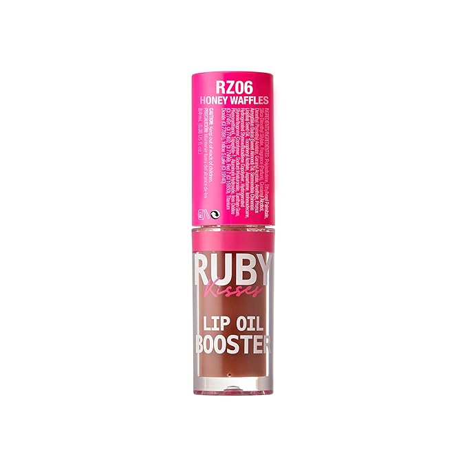 Ruby Kisses Lip Oil Booster, Hydrating Lip Gloss with Nourishing Natural Oil Blend, Jumbo Wand for Easy Application, Non-Sticky Formula (Honey Waffles)