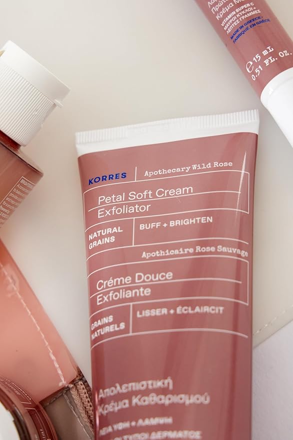 KORRES Apothecary Wild Rose Exfoliating Face Cream, Gentle Daily Scrub With Rose Petal Powder & Plant Oils, Buffs Dry Surface Skin, Smooth Texture & Radiant Look, Vegan & Cruelty Free, 5.07 Fl Oz