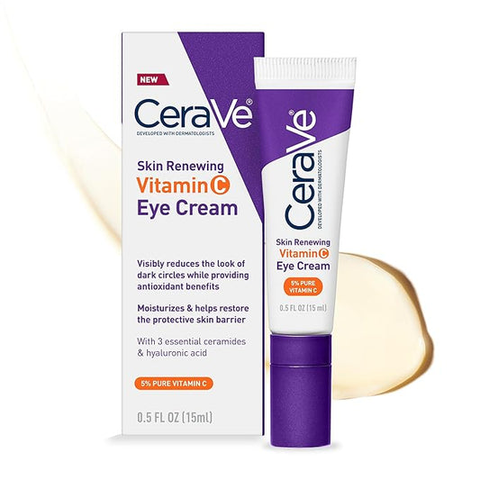 CeraVe Skin Renewing Vitamin C Eye Cream, Vitamin C, Hyaluronic Acid, Ceramides & Caffeine, Under Eye Cream For Dark Circles and Puffiness, Fragrance Free & Ophthalmologist Tested, 0.5 Fl. Oz