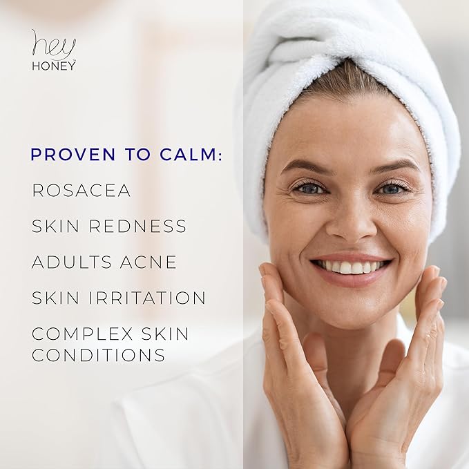 Hey Honey Skincare Relax - Instant Rosacea Relief Cream for Sensitive Skin | Calming Face Moisturizer for Facial Redness & Irritation | Dermatologist Tested, Oil-Free with Honey & Propolis | 2.2 Oz