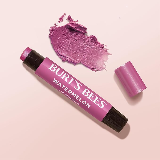 Burt’s Bees Lip Shimmer Watermelon; Warm, Luminescent Color; High Impact, Instant Moisture; with Shea and Cocoa Butters; 100% Natural Origin; 4 Tubes, 0.09 Oz. (Packaging May Vary)