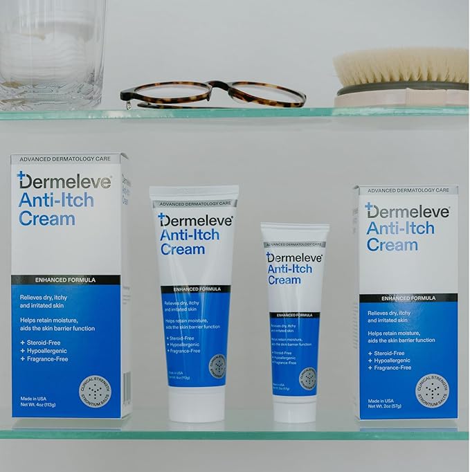 Dermeleve Steroid Free Anti-Itch Cream | Extra Strength for Psoriasis, Seborrheic Dermatitis, Viral Rash, Bug Bites, Allergy, Chronic Hives, Neuropathy (Nerve) | Full Body Itch Relief | 2 oz (3 Pack)
