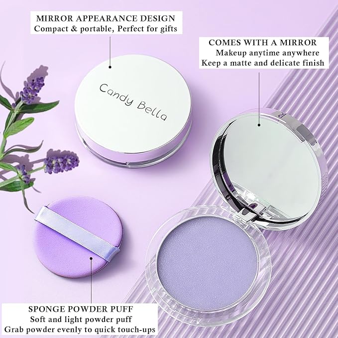 Lavend Jelly Pressed Setting Powder，Face Matte Setting Powder, Oil Control Face Pressed Matte Powder， with Mini Powder Puff ，Cruelty Free