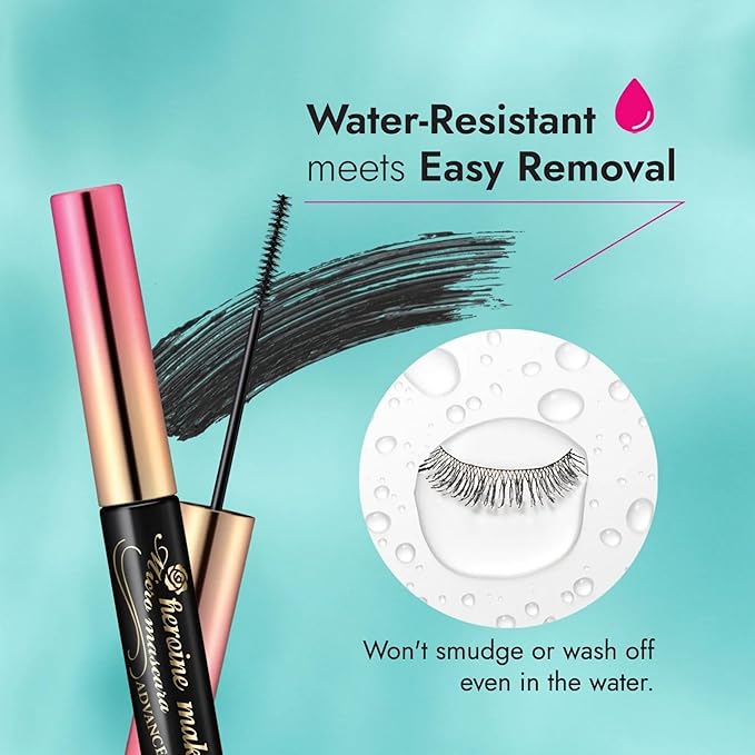 Heroine Make by KissMe Mini Mascara Black, Waterproof Mascara Volume and Length with Ultra-Fine Brush for Precise Application, Hypoallergenic & Long-Lasting, Smudge-Proof Lashes, Made in Japan 1 EA
