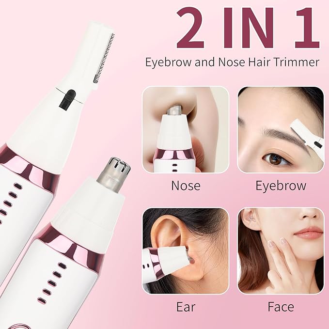 Mendaping Nose and Ear Hair Trimmer for Women Men,2 in 1 LED Display Eyebrow Hair Trimmer with USB Rechargeable,2025 Portble Waterproof Facial Hair Removal with Dual-Edge Blades for Travel (Pink)
