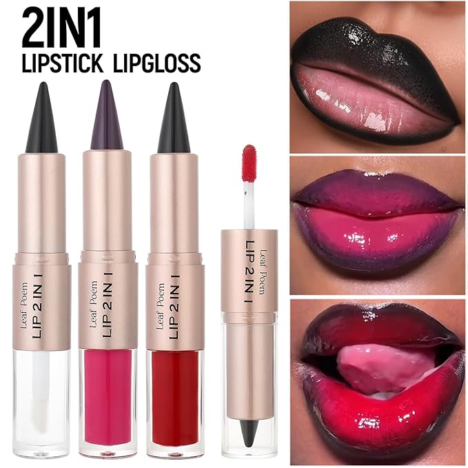2-in-1 Double-Ended Matte Lip Liner & Lip Gloss Duo, Caramel Brown Nude Ombre Lip Combo Pencil, Lip Liner and Lipstick Gloss Set for Defined & Fuller Looking Lips, #06 Caramel Brown Nude