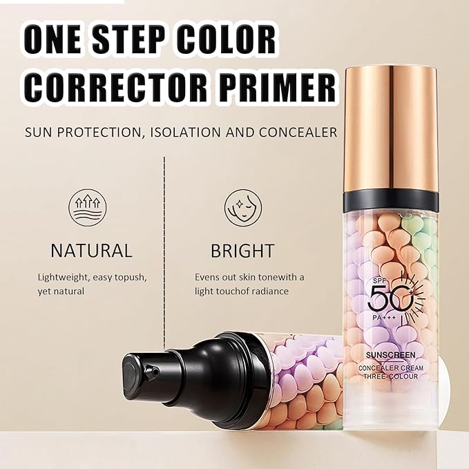 3 In 1 Primer for Face Before Makeup,SPF 50 PA++,Sunscreen Isolation Cream,One Step Color Corrector Primer,Blurs Facial Serum Oil Control &Moisturizing Skin Tone Correcting,Tinted Moisturizer with Spf