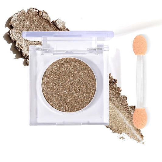 Single Glitter Eyeshadow with Brush, Silver Glow Eyeshadow Palette Makeup Kit【Soft】【Long Lasting】【Lightweight】Sparkling Eyes Glitte, Ultra-Blendable Formula for Older Women, Frosted Mineral Gray