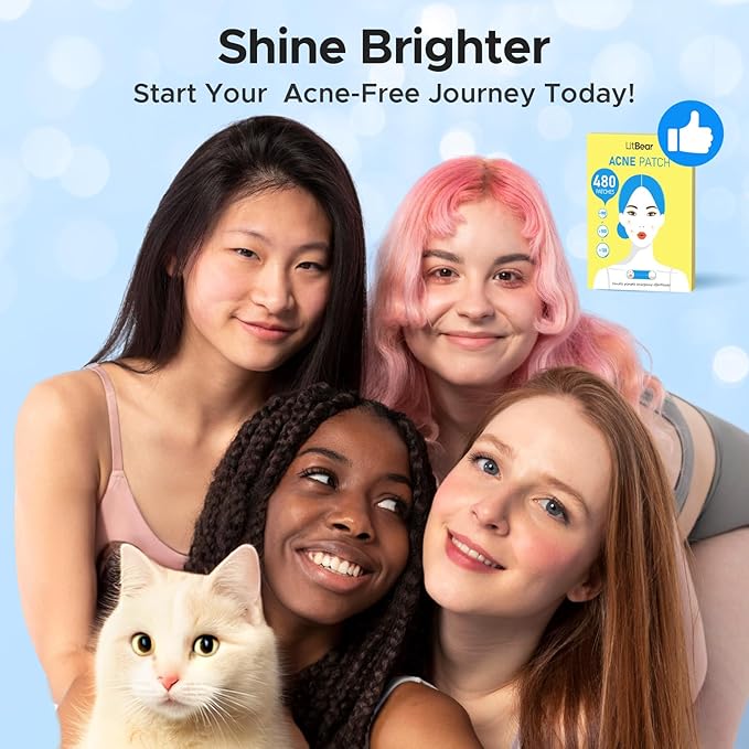 LitBear Pimple Patch Bulk, 480 Patches 3 Size Acne Patches for Face, Hydrocolloid Spot Stickers for Covering Zits, Blemishes, and Breakouts, Suitable for All Skin Types