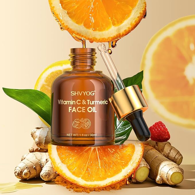 SHVYOG Vitamin C Turmeric Face Oil, Skin Moisturizing, Firming Vitamin C Oil, Turmeric Oil for Dry Skin, Wrinkles, and Uneven Skin Tone 1 Fl Oz