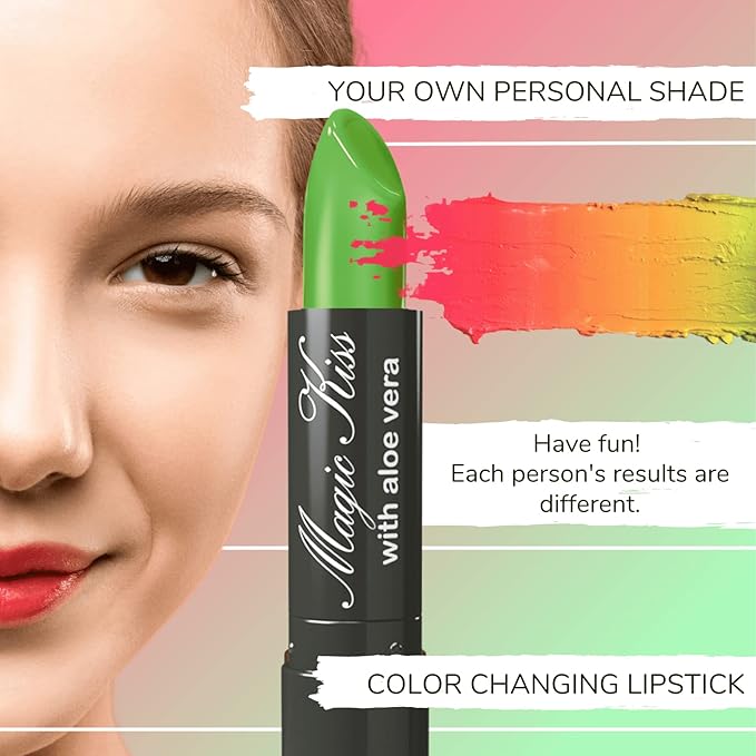 Pack of 6 Magic Kiss Color Changing Matte Lipstick set, Long Lasting Nutritious Lips Moisturizer Magic Temperature Color Change Lip Balm with Aloe Vera PH Lipstick MADE IN USA (Rainbow 6 Pack)
