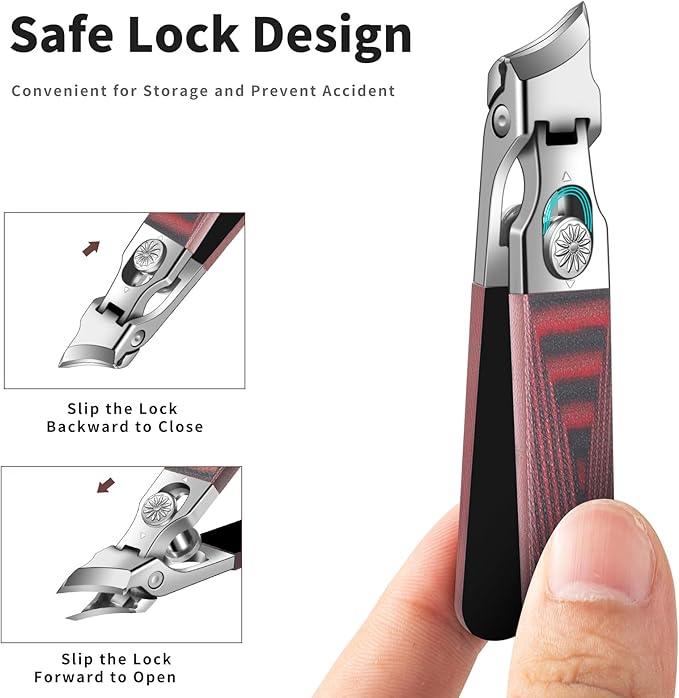 Slant Head Stainless Steel Nail Clipper for Ingrown Nail Care with G10 Handle, Edgy Toenail Clipper for Podiatrist and Elder Users, Angled Nail Trimmer with Safe Lock(Straight Red B)