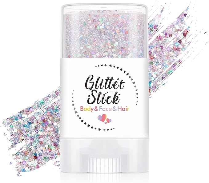 Body Glitter Stick, Holographic Sequins Neon Outfit Rave Festival Party Accessories Face and Body Glitter Gel Makeup (Rainbow)