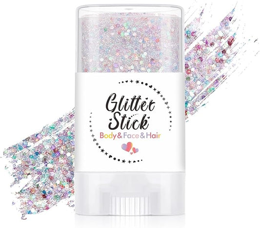 Body Glitter Stick, Holographic Sequins Neon Outfit Rave Festival Party Accessories Face and Body Glitter Gel Makeup (Rainbow)