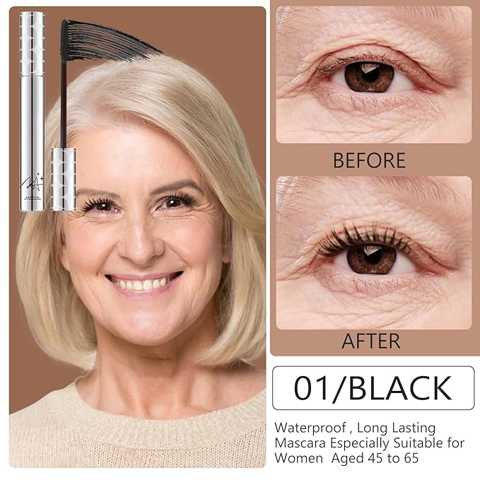 Black Mascara for Older Women 60 Plus, Prime Waterproof Volume and Length for Hypoallergenic Máscara with Long Lasting, Hypoallergenic, Lightweight for Sensitive Eyes-01