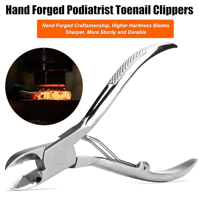 Podiatrist Toenail Clippers, Super Sharp and Wear-resistant Toe Nail Cutters for Thick and Ingrown Nails, Hand Forged Stainless Steel Pedicure Clippers for Men Women Seniors, Convex Blades
