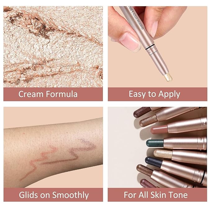 Eyeshadow Stick Makeup, Highlighter Cream Eye Shadow Pencil, Waterproof Hypoallergenic Long Lasting Matte Crayon, Glitter Primer Palette Shimmer Eyeliner Pen, Brownish Red