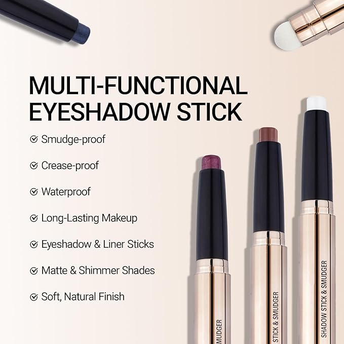 Erinde Waterproof Cream Eyeshadow Stick, Champagne Gold Shimmer Eye Shadow Sticks, Cream to Powder Eyeshadow Crayon, Buildable & Blendable Long-Lasting Eye Shadow Stick, Vegan & Cruelty-Free, C03