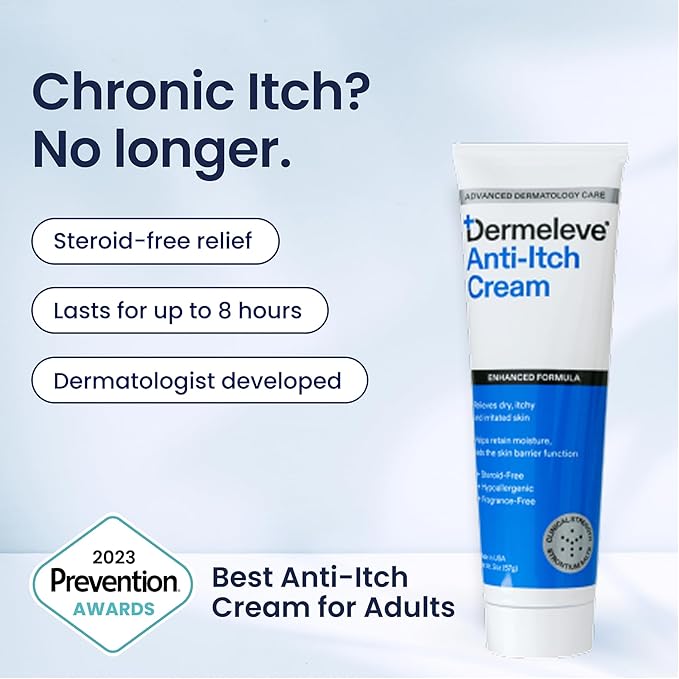 Dermeleve Steroid Free Anti-Itch Cream | Extra Strength for Psoriasis, Seborrheic Dermatitis, Viral Rash, Bug Bites, Allergy, Chronic Hives, Neuropathy (Nerve) | Full Body Itch Relief | 2 oz (2 Pack)