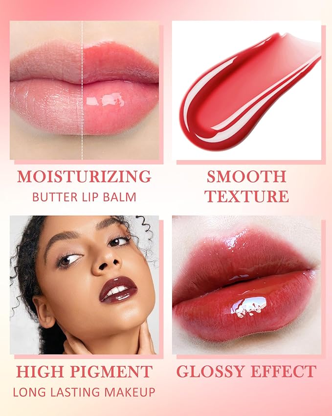 Lip Balm Butter Vanilla Beige,Hydrating Tinted Butter Lip Gloss,Sheer Lipgloss Lip Care Moisturizer,Smooth Lip Treatment,Jelly Yummy Glow Reviver Fat Lip Oil,Christmas Makeup Gift for Women-02