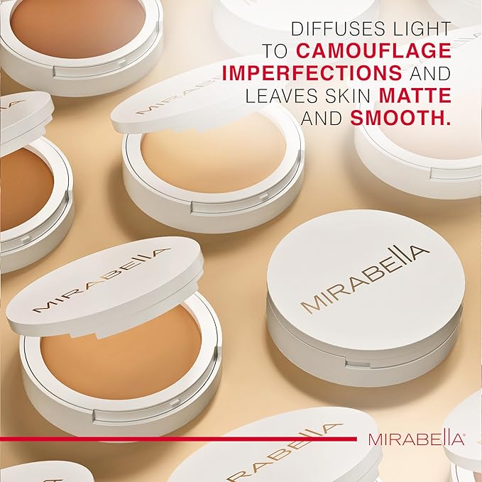 MIRABELLA - Invincible for All Pure Press Foundation, HD-Finish Pressed Powder, Buildable Mineral Pressed Powder Compact with Jojoba & Triglyceride, Age-Defying Makeup for All Skin Types, Fair F5