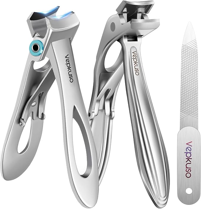 Vepkuso Toenail Clippers & Nail Clippers Set for Seniors - Heavy-Duty Long Handled Toenail Clippers for Thick Toenails, Men & Women | Hygienic Manicure Set | Gift Idea