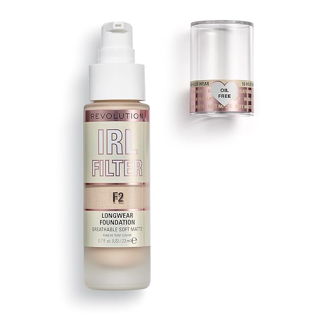 Revolution, IRL Filter Longwear Foundation, Soft & Breathable Formula, Medium to Full Coverage, Matte Finish, F2, 0.7 fl oz