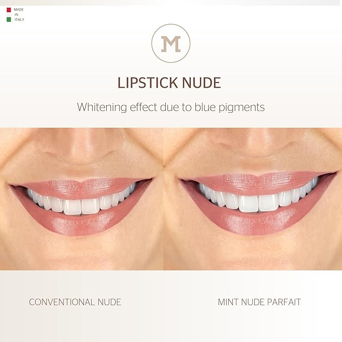 MINT Lipstick in NUDE PARFAIT - Optical Teeth Whitening Lipstick with Blue Pigments - Immediate Bright Smile Effect - Fuller Lips Effect with Hyaluronic Acid and Oléoactif Complex - By Dr. Mintcheva