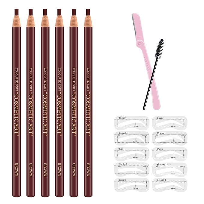 Ownest 6 Pcs Pull Cord Peel-off Eyebrow Pencil Tattoo Makeup and Microblading Supplies Set for Marking, Filling and Outlining, Waterproof and Durable Permanent Eyebrow Liner-Brown