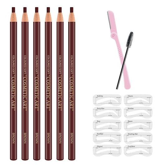 Ownest 6 Pcs Pull Cord Peel-off Eyebrow Pencil Tattoo Makeup and Microblading Supplies Set for Marking, Filling and Outlining, Waterproof and Durable Permanent Eyebrow Liner-Brown