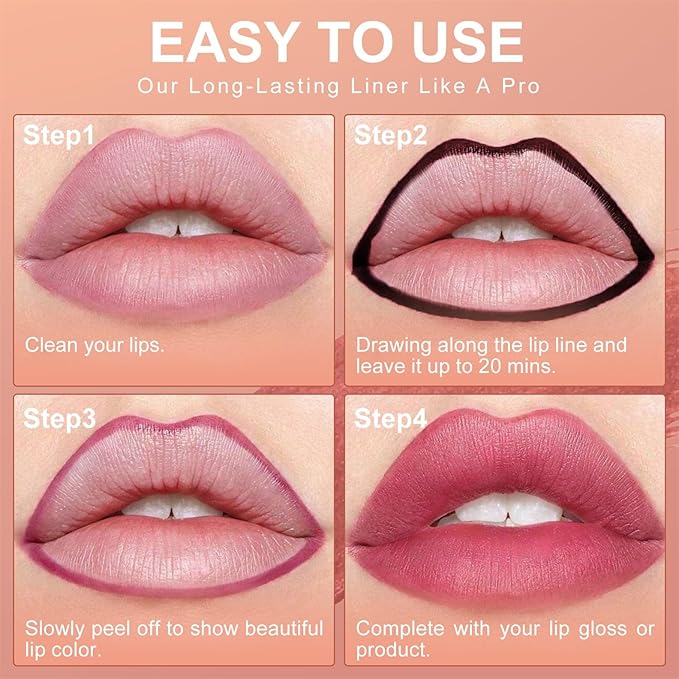 OETUIOW Lip Stain Peel Off, Lip Liner Moisturizing Long-Lasting & Waterproof, Transfer Proof & Plumping, Non-Stick Cup, Nude Pink Color