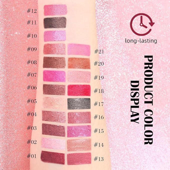 evpct 2Pcs Plum Red Brown Metallic Glitter Lip Liner and Lipstick Combo, Shimmery Lip Gloss Stain Set Makeup for Women Long Lasting Waterproof 24, Metallic Shimmer Iridescent Glossy Liquid Lipstick