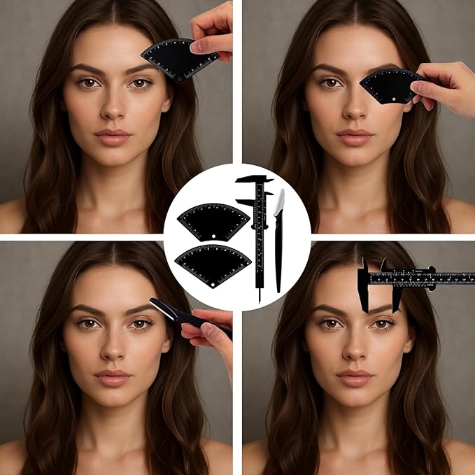 Relaxweex 6 Pieces Eyebrow Mapping Tool 2 Pcs Fast Drawing Eyebrow Design Ruler 1 Double Scale Vernier Caliper with 3 Eye brow Shaver for All Face Types Portable for Home & Salon Use