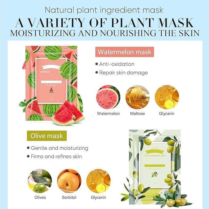 GUOYAOLIFU 10 Sheets Face Masks Skincare, Hydrating Face Masks Suitable for Sensitive Skin, Sheet Masks for All Skin Types, Bulk Facial Masks for Women Skincare, Face Mask for Spa
