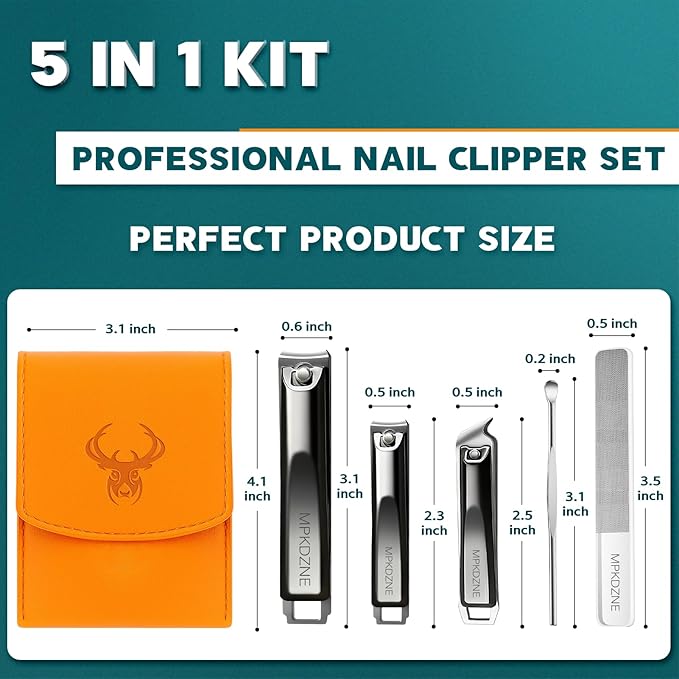 Heavy Duty Toenail Clippers for Seniors Thick Toenails, 7-in-1 Nail Clippers with Catcher, Professional Long Handle Ingrown Toenail Clippers for Men, Fingernail Manicure Pedicure Kit (5-in-1 Black)