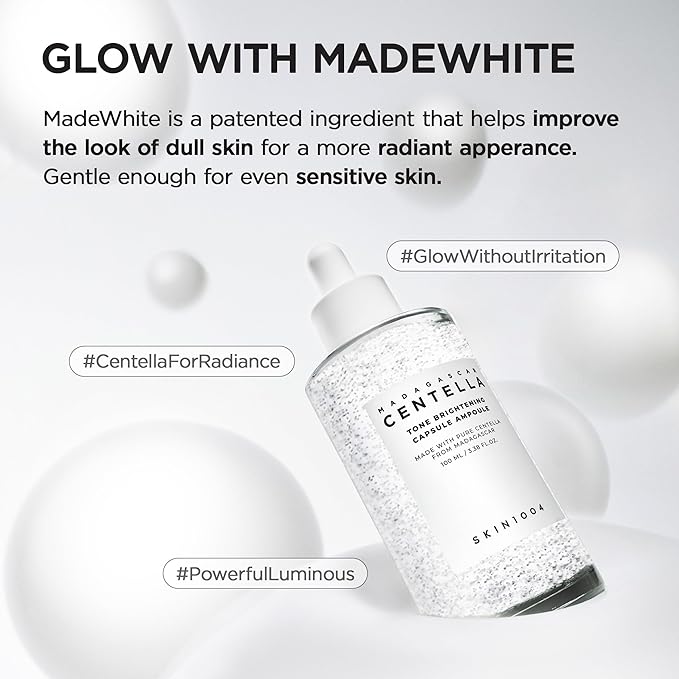 SKIN1004 Tone Glowing Capsule Ampoule 3.38fl.oz,100ml, Niacinamide & Tranexamic Acid Serum, Korean Face Ampoule with Madagascar Centella, Radiant and Healthy Looking Skin Tone, Korean Skin Care