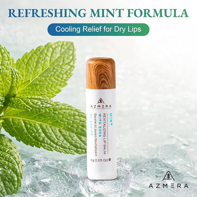 Azmera Mint Lip Balm - Organic Shea Butter from Ghana Chapstick for Dry Chapped Lips - Refreshing Mint Lip Moisturizer - Made in USA - 6g Stick