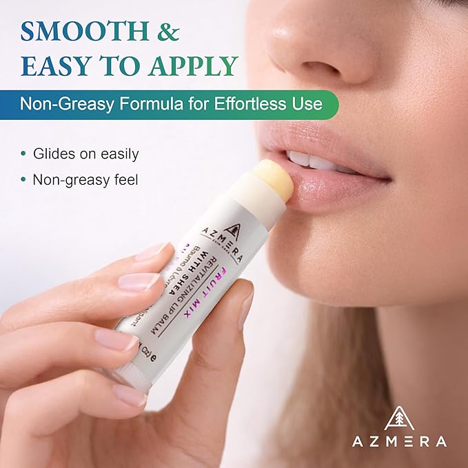 Azmera Fruit Mix Lip Balm - Organic Shea Butter from Ghana Chapstick for Dry Chapped Lips - Natural Fruity Lip Moisturizer - Made in USA - 6g Stick