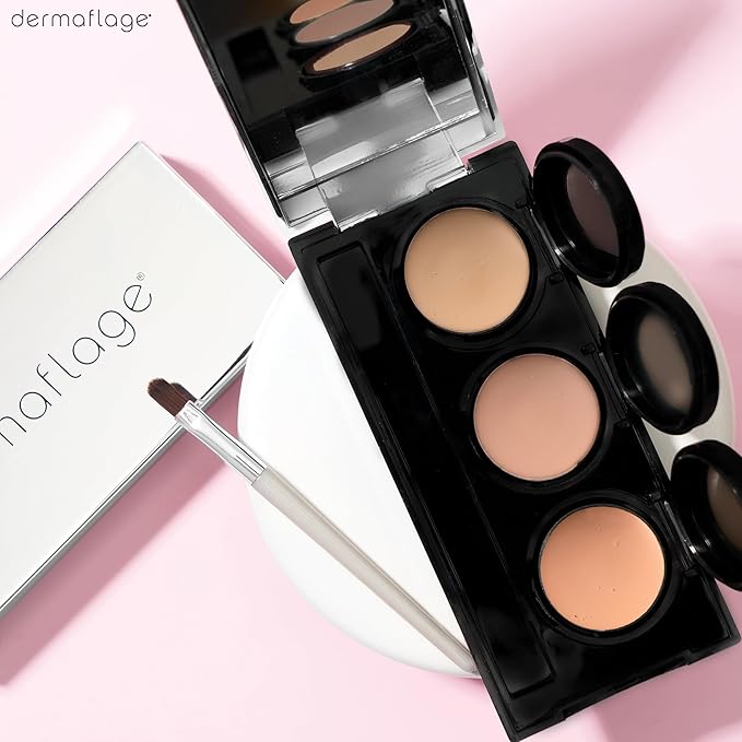 Dermaflage Waterproof Concealer Palette (Light) - Concealer Full Coverage, Matte Finish for Face & Body - Hides Dark Circles & Acne - Smudge Proof Body Makeup Palette with 3 Pro SFX Shades + Brush