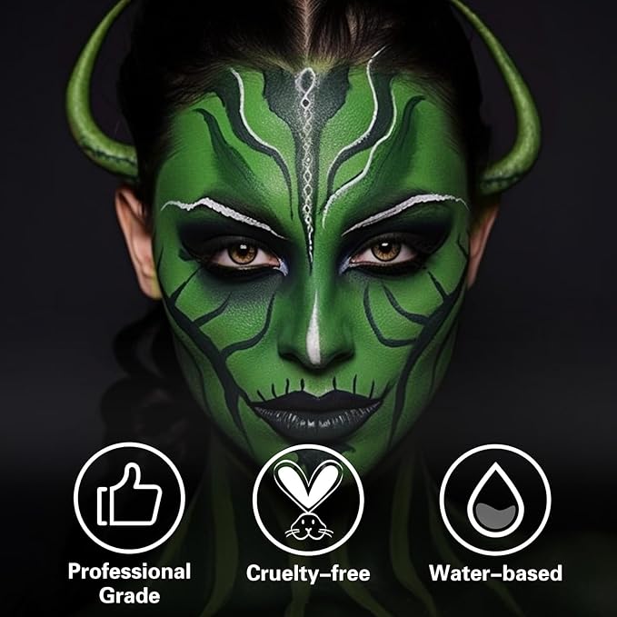 BOBISUKA Green Face Body Paint, Water Based Face Painting for Art Theater Halloween Party Cosplay Clown SFX Makeup for Women Adults, Non-Toxic Washable