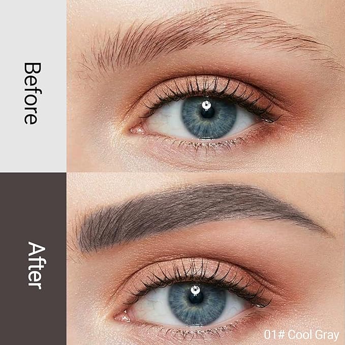 Erinde 2PCS Tinted Eyebrow Gel, Micro-Precision Adjustable Angle Brush Tinted Brow Gel, Waterproof Long-Lasting Smudgeproof Eyebrow Mascara Brow Tint for Natural Brow Makeup, 01 Cool Gray